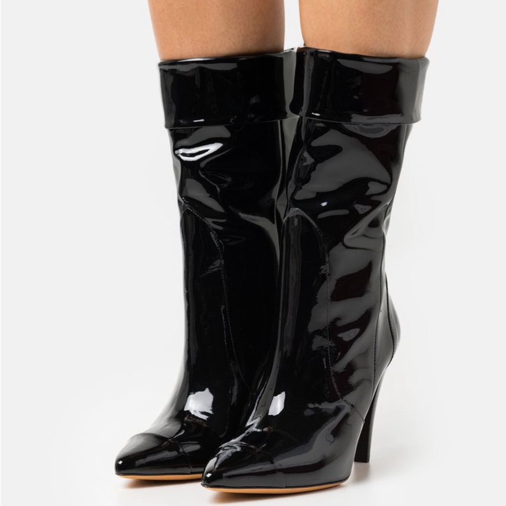 NIB IRO Paris Ully Patent-Leather High Heel Boots in Black - FR 40 / US 8.5